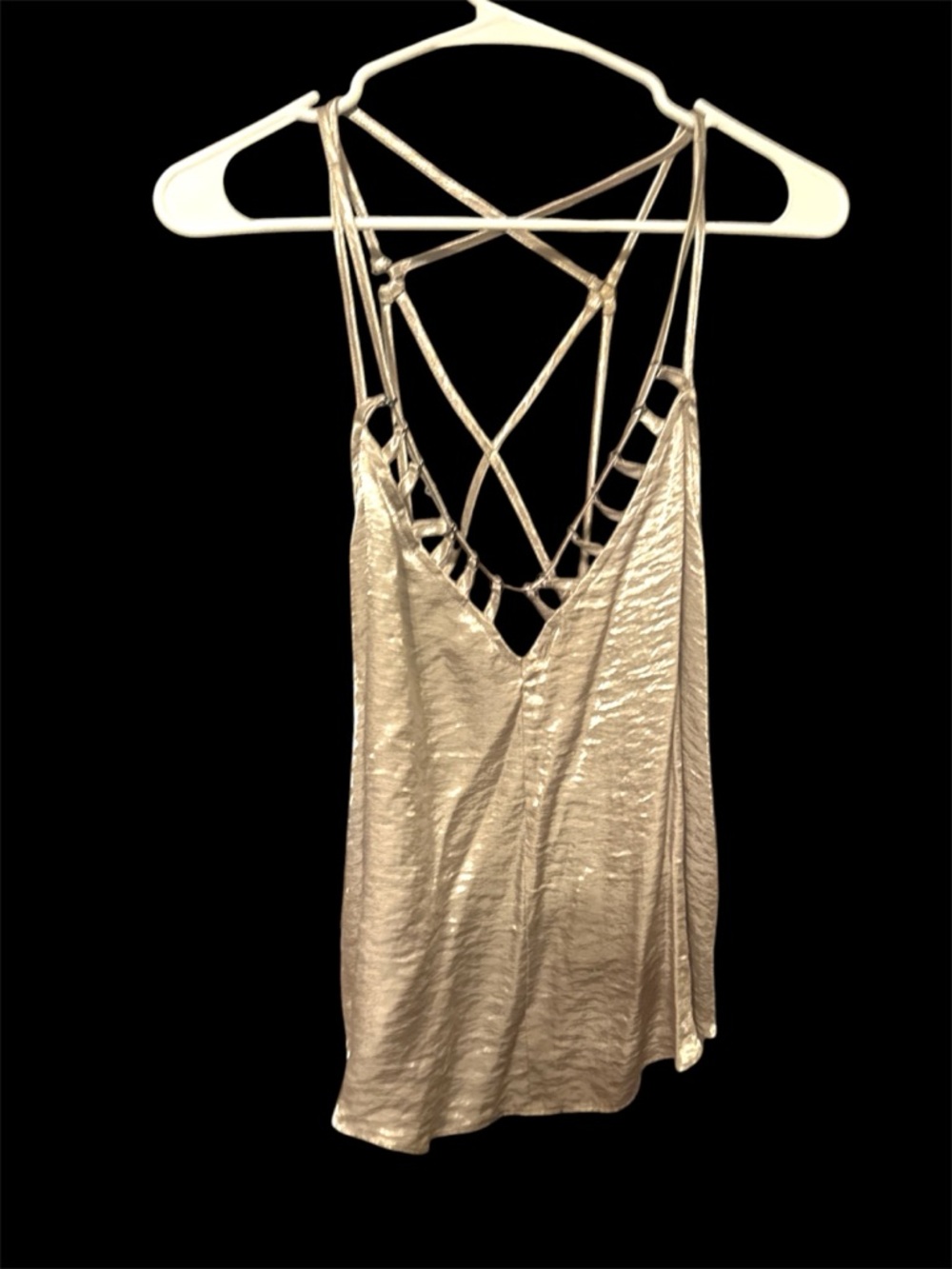 Free People Strappy Metallic Silver Haze Cami Top Blouse Small